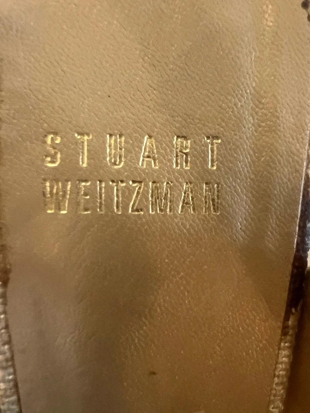Stuart Weitzman Metallic Gold Peep-Toe Wedge Slingbacks - Picture 2 of 16